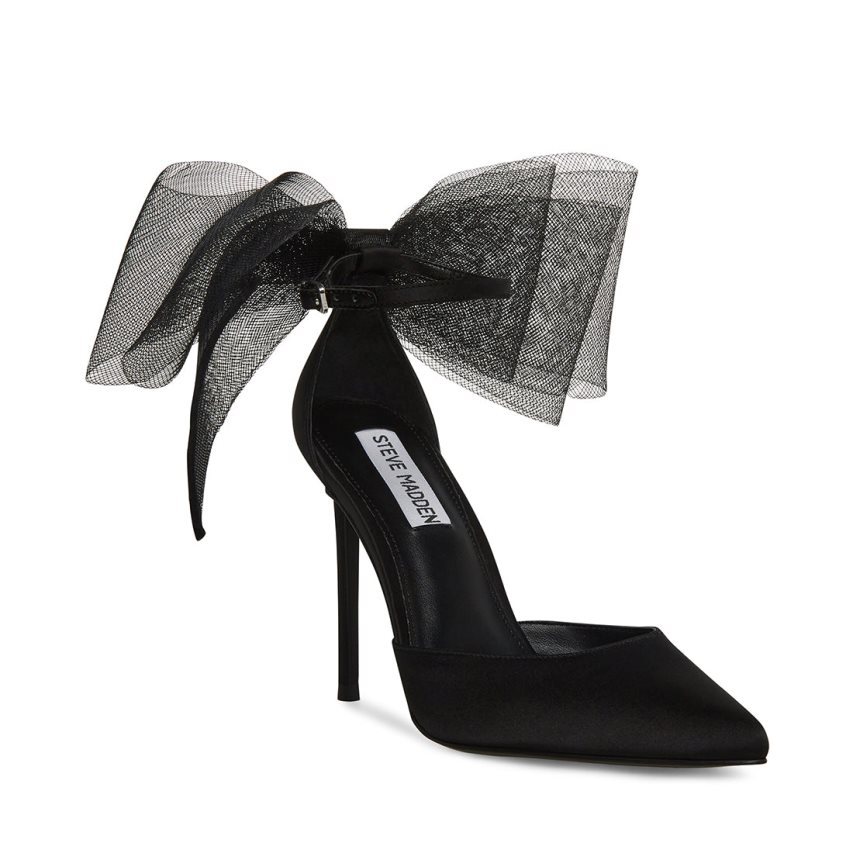 Black Steve Madden Valenteen Satin Women's Heels | PH 5961ACY